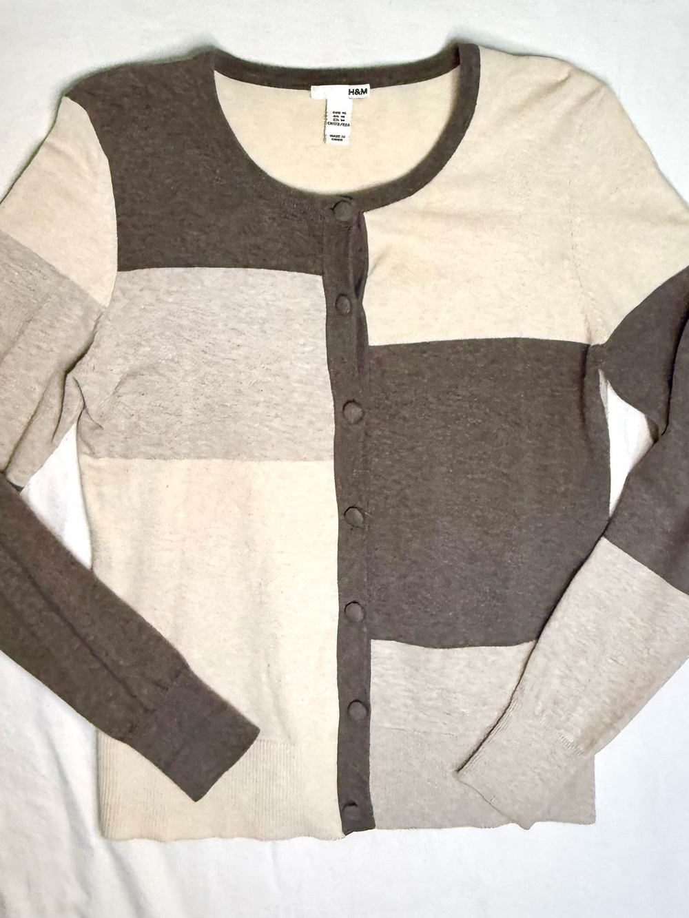 H&M Women's Neutral Colorblock Button Cardigan - Brown & Cream & Light Gray